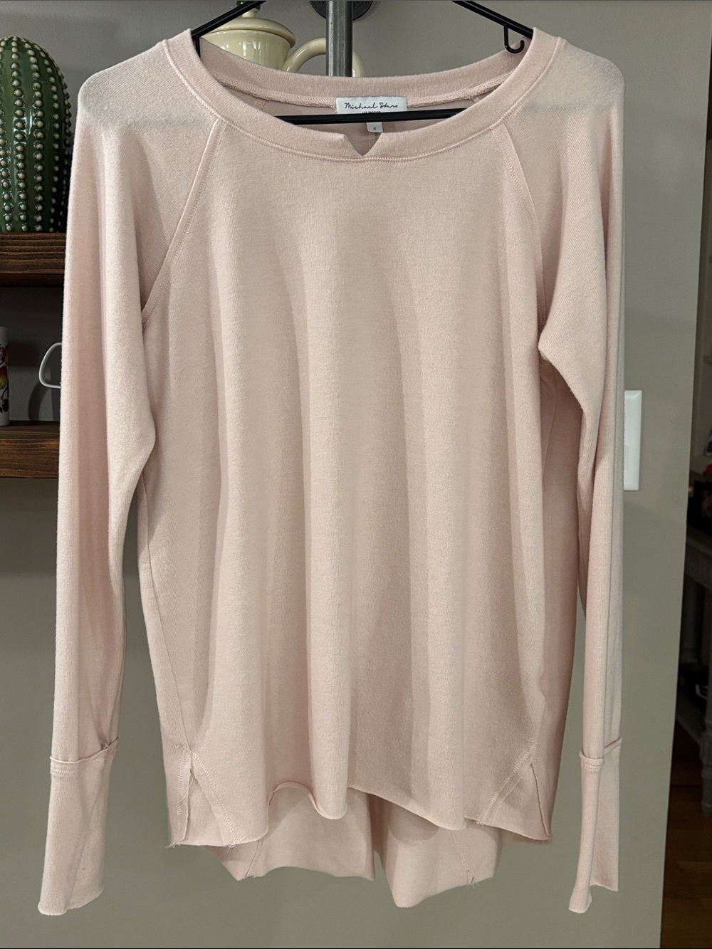 Michael Stars Treasure Brushed Jersey Notch Neck Top Pink Size Small